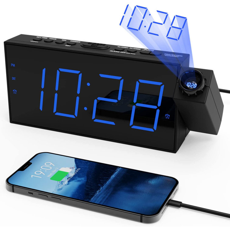 Orren Ellis Projection Alarm Clock For Bedroom,LED Digital Clock